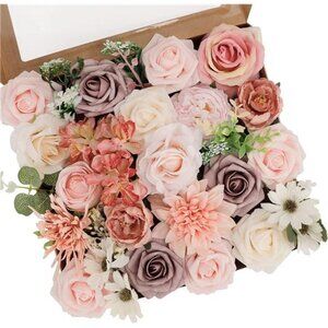 Blush Flowers Pink Roses Artificial Flowers Combo Box Set with Foam Flowers